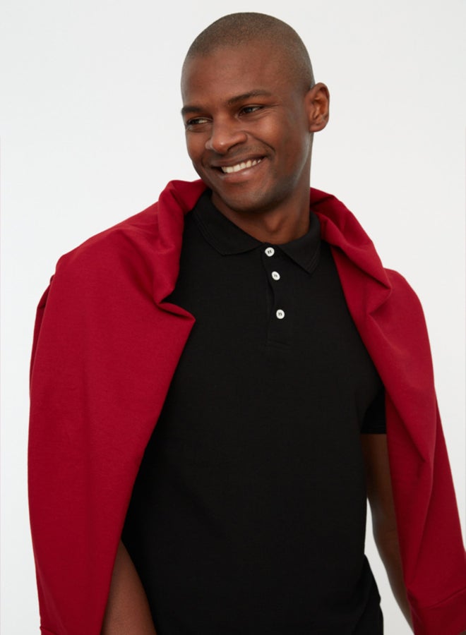 trendyol Black Slim/Slim Cut Polo Neck Short Sleeve 100% Cotton Polo Neck T-shirt - Image 2