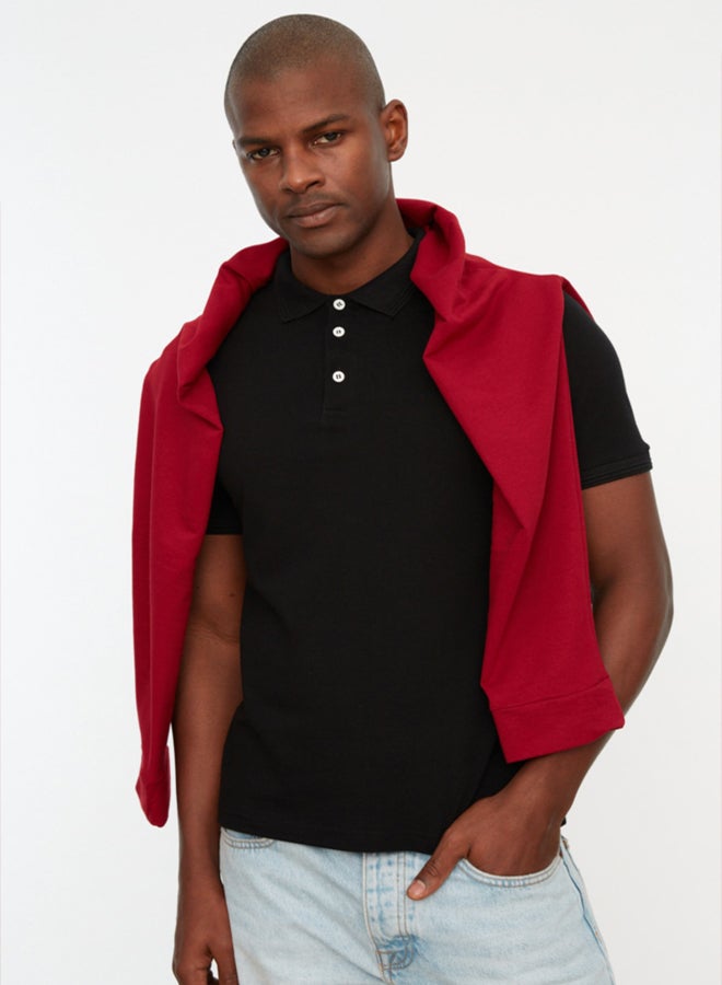 trendyol Black Slim/Slim Cut Polo Neck Short Sleeve 100% Cotton Polo Neck T-shirt - Image 4
