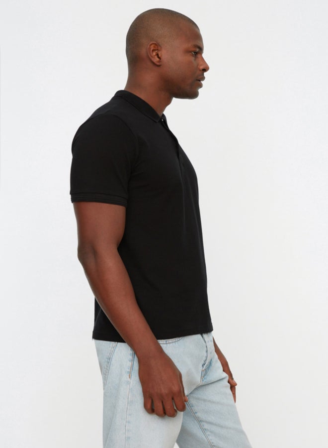 trendyol Black Slim/Slim Cut Polo Neck Short Sleeve 100% Cotton Polo Neck T-shirt - Image 5