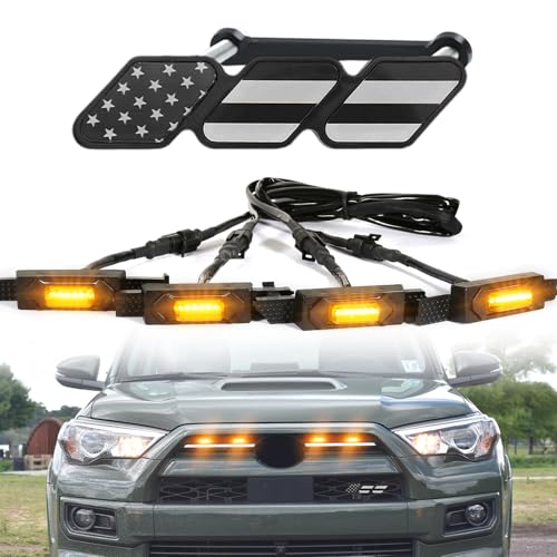 BreTrewri Led Grill Grille Light for 2021 2022 2023 2024 Toyota 4Runner Sr5 Limited TRD-pro Sport Off-Road Front Raptor Lights for Toyota 4Runner Emblems (Amber Lights+Emblems) - Image 1