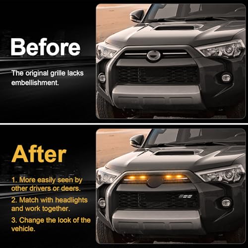 BreTrewri Led Grill Grille Light for 2021 2022 2023 2024 Toyota 4Runner Sr5 Limited TRD-pro Sport Off-Road Front Raptor Lights for Toyota 4Runner Emblems (Amber Lights+Emblems) - Image 2