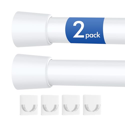 Corklatta 2 Pack White Tension Curtain Rods Adjustable 16-39 Inch, Tension Rod with 4 Holders,No-Drill Curtain Rods for Window, Kitchen, Bathroom - Image 1
