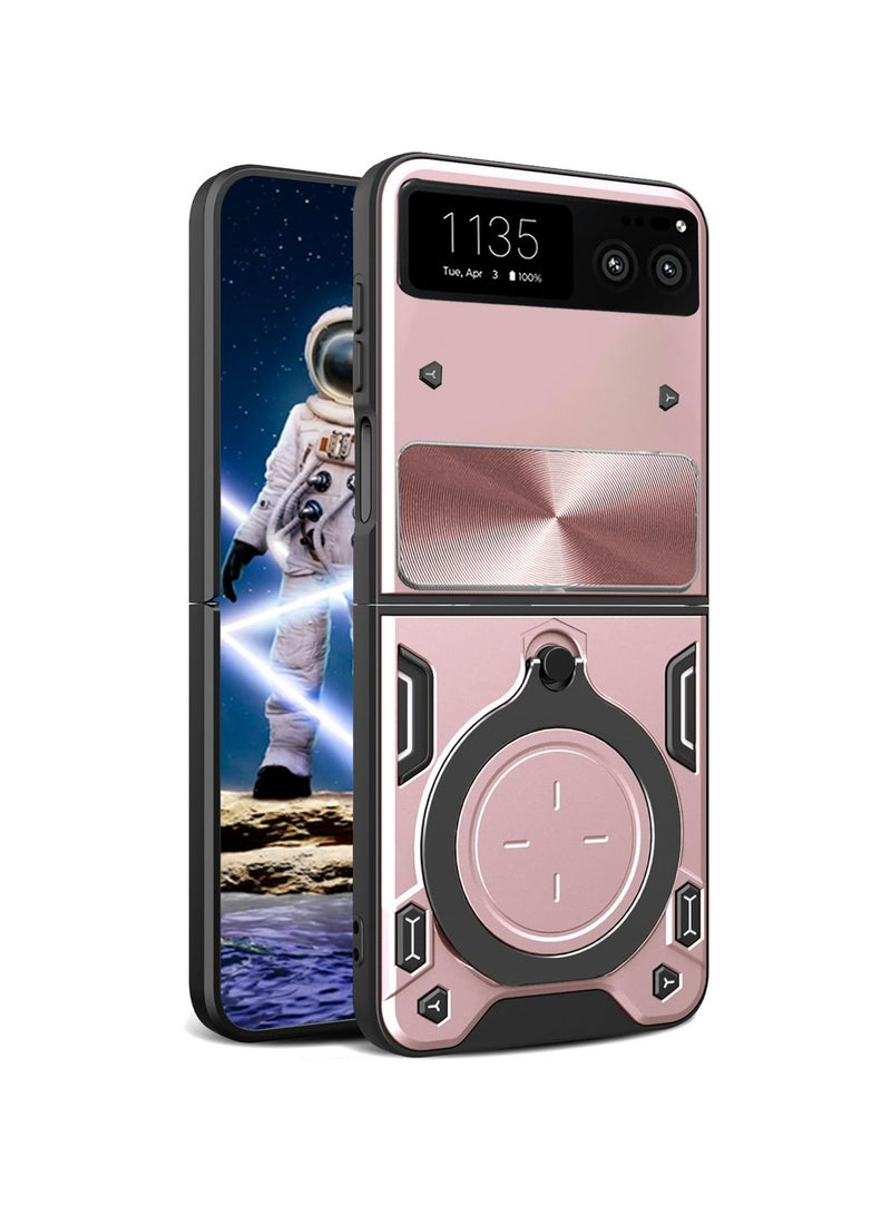 TEAM LUXURY Motorola Razr 40 5G pink Mobile Phone Case Cover, Slide Camera Lens Cover, 360°Rotating Kickstand Ring, Bumper Shockproof Phone Case，Compatible with Car Magnetic Mount 