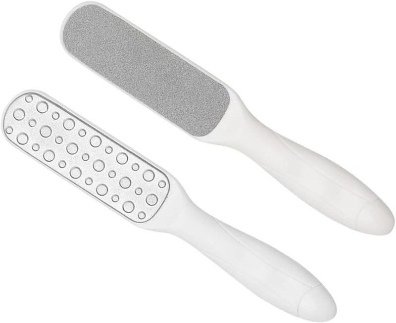 2 Pcs Double-Sided Stainless Steel Foot Callus Remover with Ergonomic Handle for Safe Dead Skin Exfoliation and Hard Skin Removal Heels and Feet White - Image 1