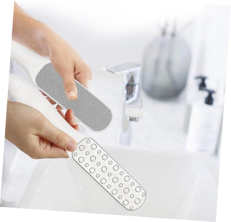 2 Pcs Double-Sided Stainless Steel Foot Callus Remover with Ergonomic Handle for Safe Dead Skin Exfoliation and Hard Skin Removal Heels and Feet White - Image 2