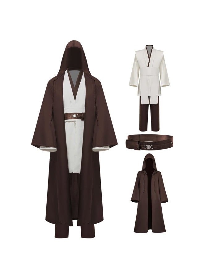 WECOS Tunic Hooded Robe Halloween Cosplay Costume for Mens Three Versions (Large, White Full Set) - Image 1