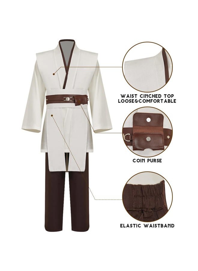 WECOS Tunic Hooded Robe Halloween Cosplay Costume for Mens Three Versions (Large, White Full Set) - Image 2