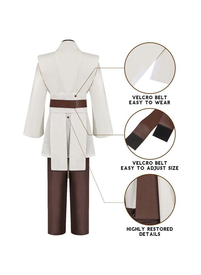 WECOS Tunic Hooded Robe Halloween Cosplay Costume for Mens Three Versions (Large, White Full Set) - Image 3
