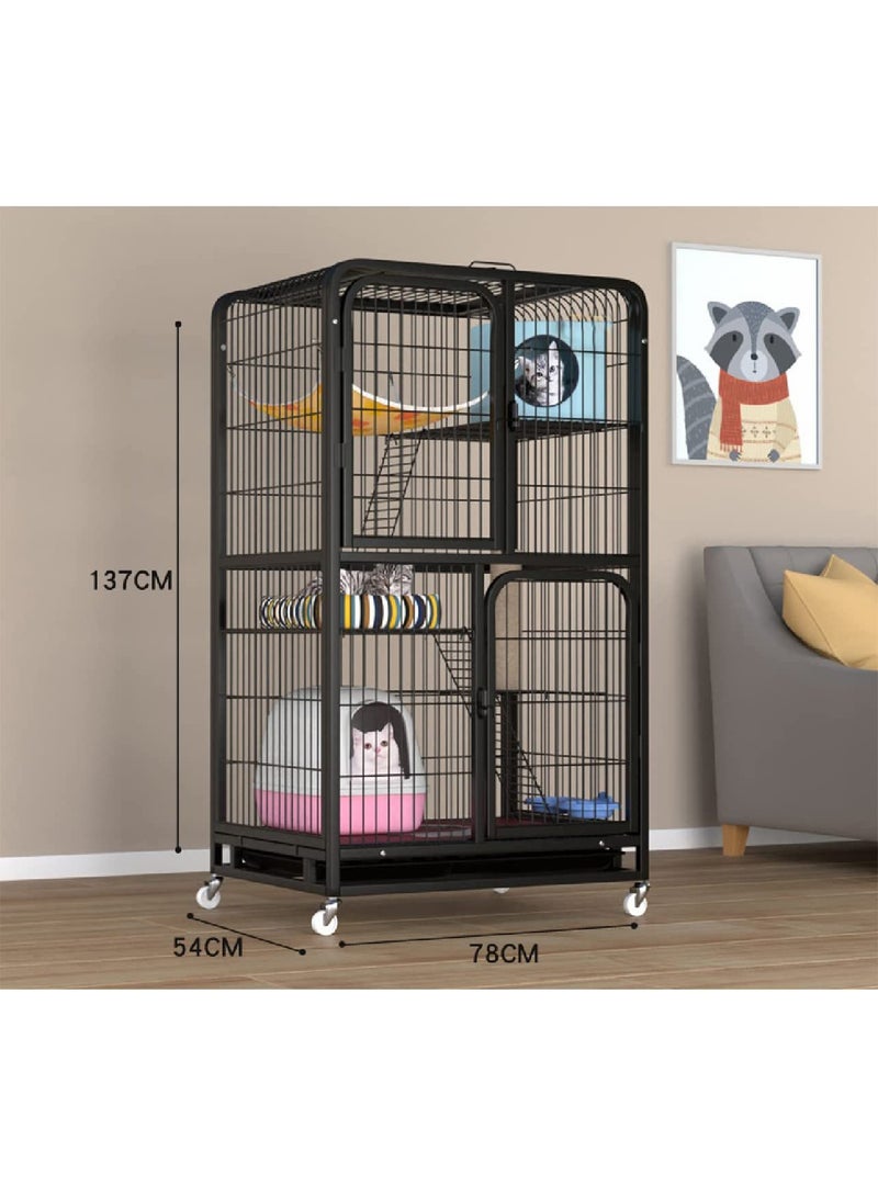 ليموس قفص لعب للحيوانات الأليفة للكلاب والقطط قفص داخلي كبير مع عجلات أرجوحة وصينية قابلة للإزالة - Image 3