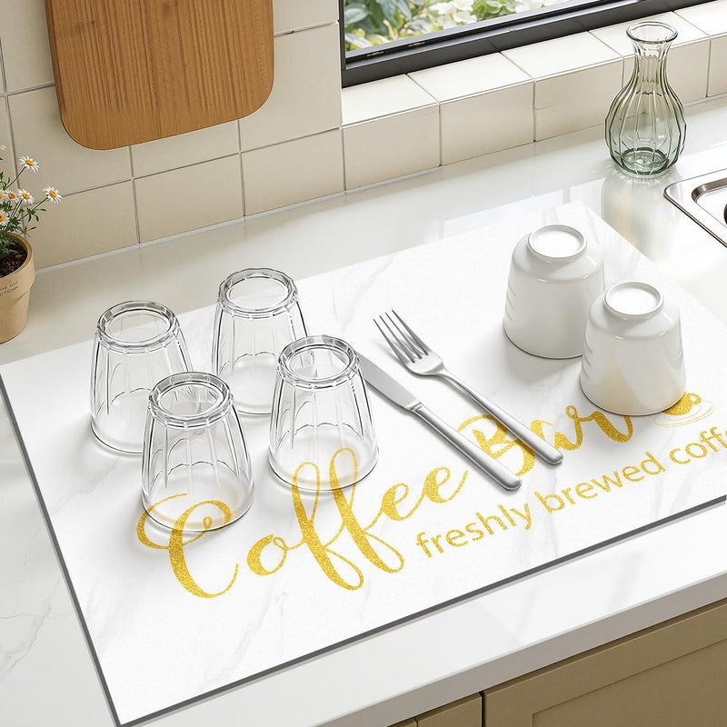 Findosom Dish Drying Mat, 12"x 20" Super Absorbent & Hide Stain Coffee Mat, Cuttable Drying Mat for Kitchen Counter, Coffee Bar Accessories, Under Dish Rack, Coffee Maker, Espresso Machine, White - Image 4