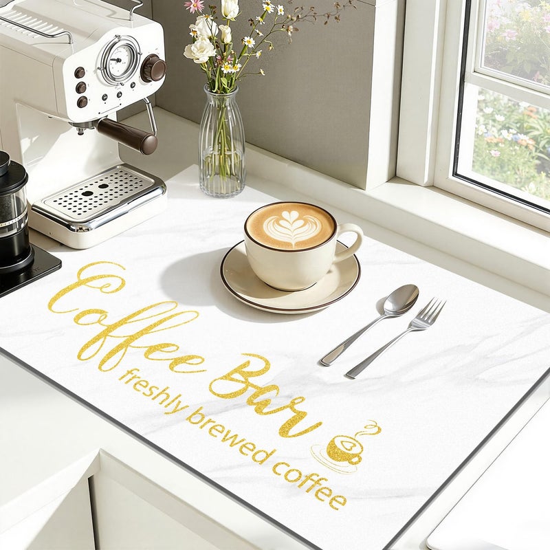 Findosom Dish Drying Mat, 12"x 20" Super Absorbent & Hide Stain Coffee Mat, Cuttable Drying Mat for Kitchen Counter, Coffee Bar Accessories, Under Dish Rack, Coffee Maker, Espresso Machine, White - Image 1