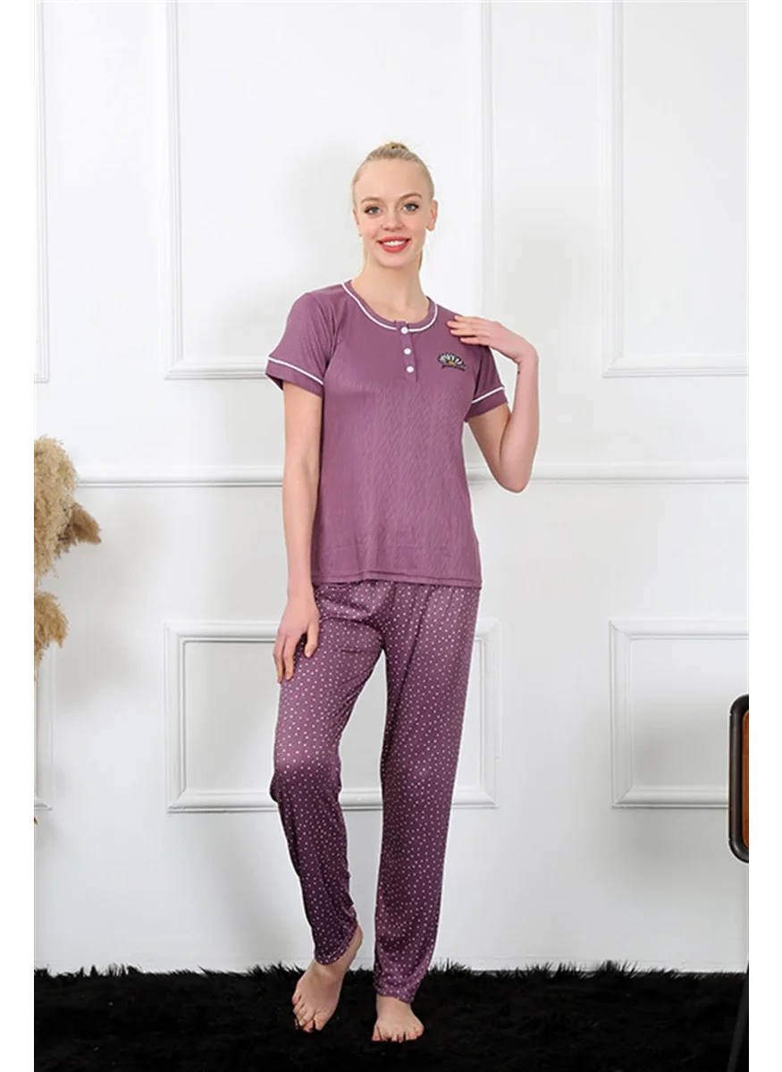 Akbeniz Women's Plum Short Sleeve Pajamas Set 20388