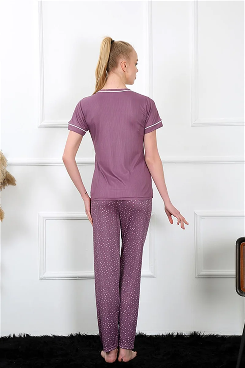Akbeniz Women's Plum Short Sleeve Pajamas Set 20388