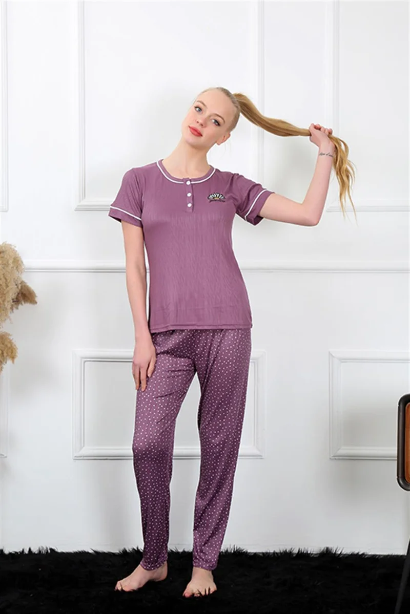 Akbeniz Women's Plum Short Sleeve Pajamas Set 20388