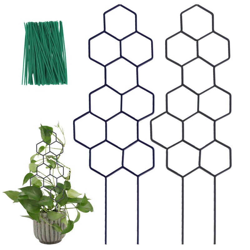 WellSign Small Trellis for Potted Plants, 15.94 inch Metal Plant Trellis for Climbing Plants Indoor Pot Honeycomb Shape Lattice for Ivy Vines Hoya Houseplants Flower 2 Pack - Image 1