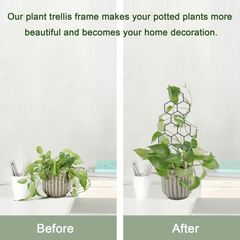 WellSign Small Trellis for Potted Plants, 15.94 inch Metal Plant Trellis for Climbing Plants Indoor Pot Honeycomb Shape Lattice for Ivy Vines Hoya Houseplants Flower 2 Pack - Image 4