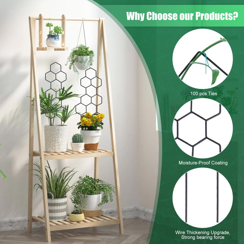 WellSign Small Trellis for Potted Plants, 15.94 inch Metal Plant Trellis for Climbing Plants Indoor Pot Honeycomb Shape Lattice for Ivy Vines Hoya Houseplants Flower 2 Pack - Image 2