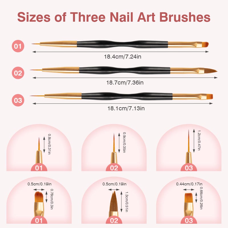 TOCOLES Nail Art Brushes 3PCS Nail Brush Set with Gel Polish Pens and Liner Brush for Home and Professional Salon Use - Image 2