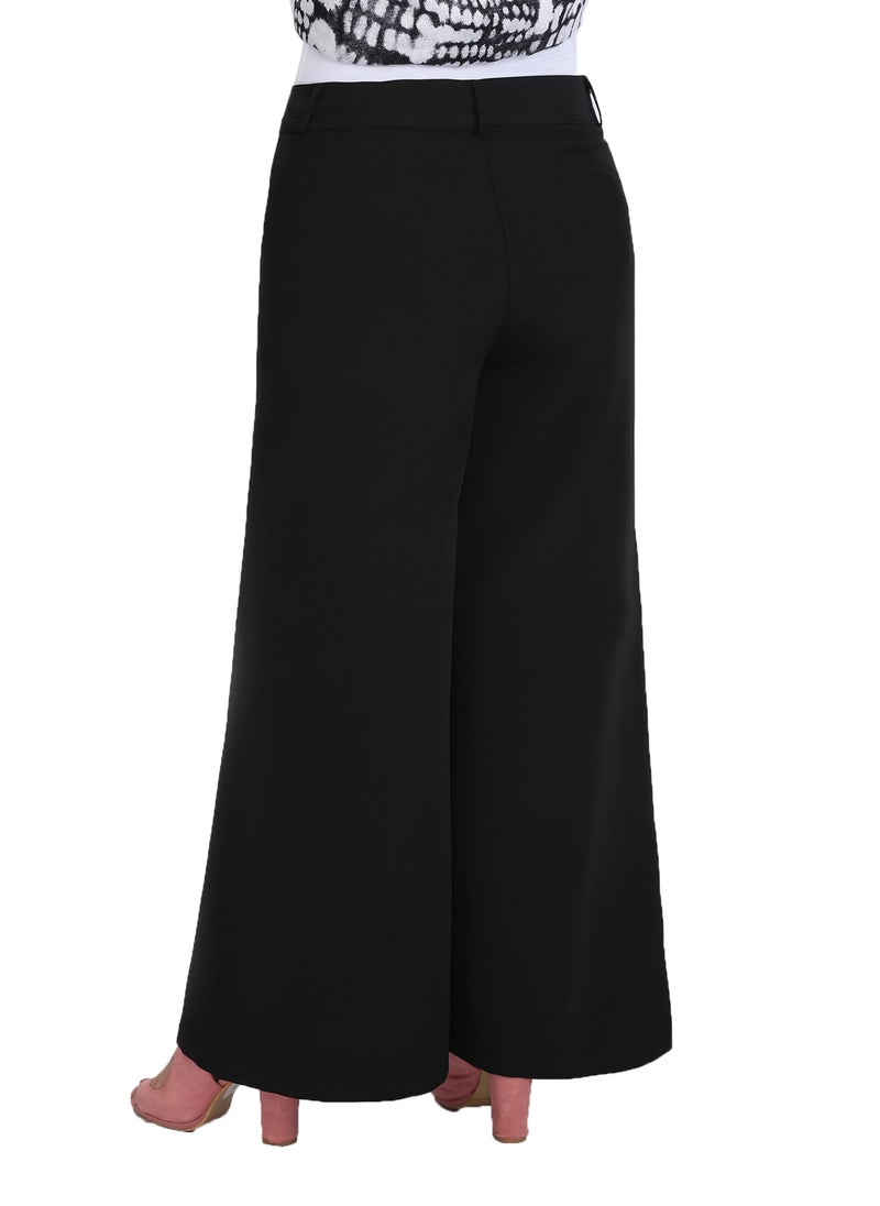 Smoky Egypt - High Waist Wide Leg Pants With Front Zipper - Black - Image 1