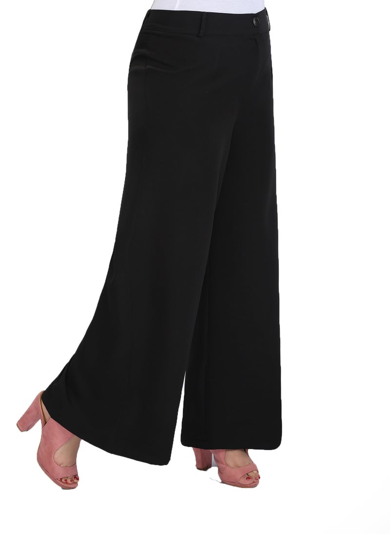 Smoky Egypt - High Waist Wide Leg Pants With Front Zipper - Black - Image 1