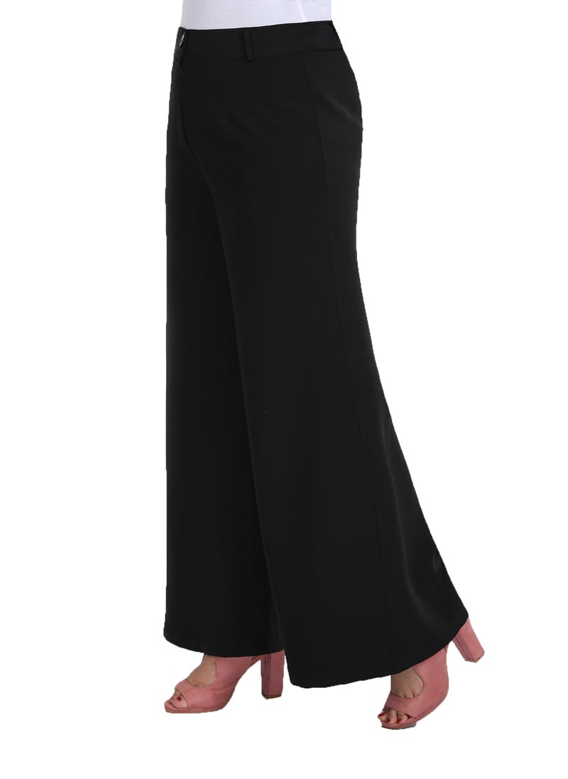 Smoky Egypt - High Waist Wide Leg Pants With Front Zipper - Black - Image 1