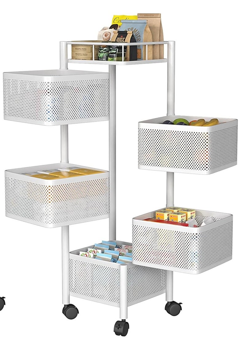 ALMUFARREJ - 5-Tier Multipurpose Square Rolling Storage Cart White - Image 1