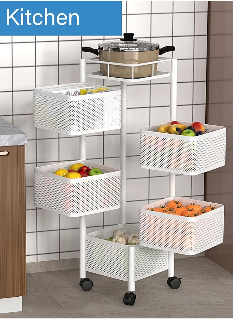 ALMUFARREJ - 5-Tier Multipurpose Square Rolling Storage Cart White - Image 1