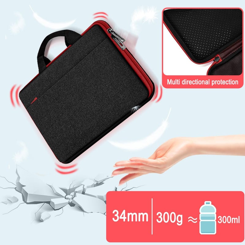 Hseok Laptop Case 13.3-14 inch Briefcase Handbag, Water-Resistant and Shockproof Computer Sleeve Compatible with MacBook Pro 14", Mac Air/Pro 13.3" and 13"-14" Notebooks Chromebooks,Black-red - Image 3
