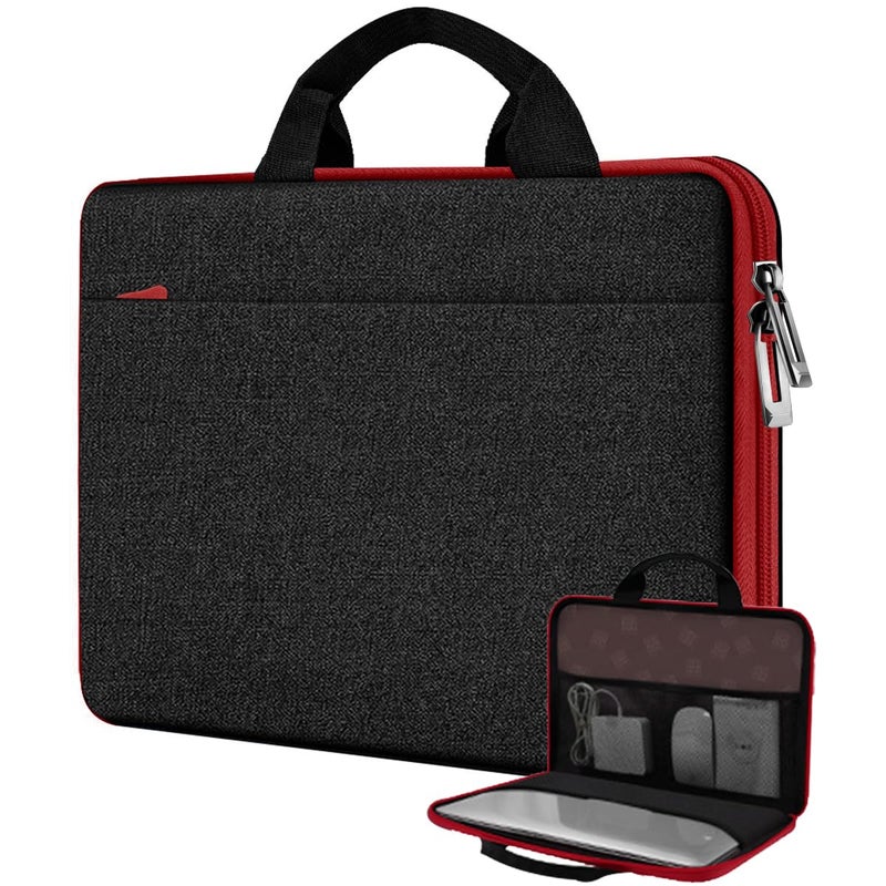Hseok Laptop Case 13.3-14 inch Briefcase Handbag, Water-Resistant and Shockproof Computer Sleeve Compatible with MacBook Pro 14", Mac Air/Pro 13.3" and 13"-14" Notebooks Chromebooks,Black-red - Image 1