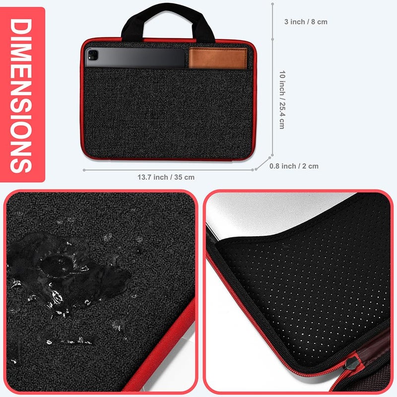 Hseok Laptop Case 13.3-14 inch Briefcase Handbag, Water-Resistant and Shockproof Computer Sleeve Compatible with MacBook Pro 14", Mac Air/Pro 13.3" and 13"-14" Notebooks Chromebooks,Black-red - Image 2
