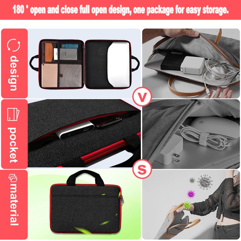 Hseok Laptop Case 13.3-14 inch Briefcase Handbag, Water-Resistant and Shockproof Computer Sleeve Compatible with MacBook Pro 14", Mac Air/Pro 13.3" and 13"-14" Notebooks Chromebooks,Black-red - Image 5