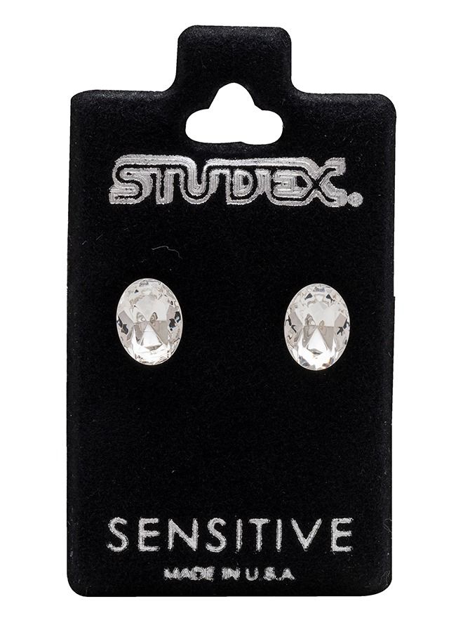 ستوديكس حلق الأذن 8*9ملم كريستال شكل بيضاوي من الفولاذ المقاوم للصدأ لا يسبب الحاسية - Image 5