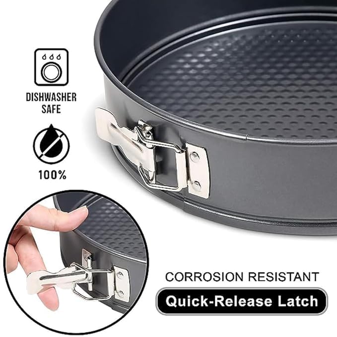 black sparrow Teflon Coated Spring Form Set of 3 Round Cake Mould for Baking Non Stick Cake TinsPanTray for Microwave Oven and Cooker Black - Image 3