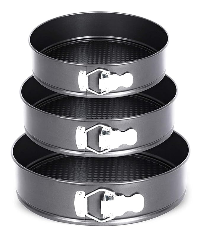 black sparrow Teflon Coated Spring Form Set of 3 Round Cake Mould for Baking Non Stick Cake TinsPanTray for Microwave Oven and Cooker Black - Image 1