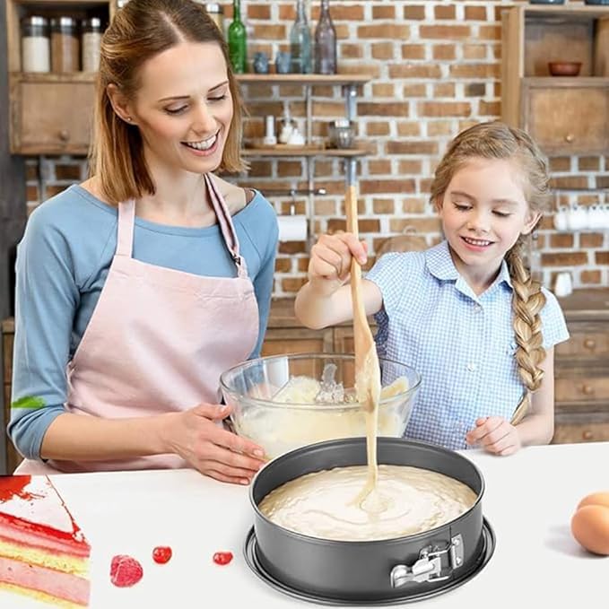 black sparrow Teflon Coated Spring Form Set of 3 Round Cake Mould for Baking Non Stick Cake TinsPanTray for Microwave Oven and Cooker Black - Image 2