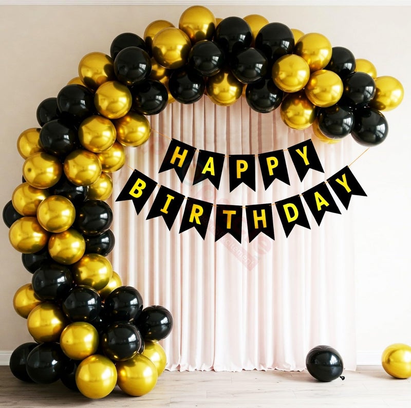 مانجو Propsicle عيد ميلاد راية بالون الديكور كيت حزمة من 103 قطع الذهب الأسود حزب DCOR كومبو للأطفال الكبار عيد ميلاد - Image 1