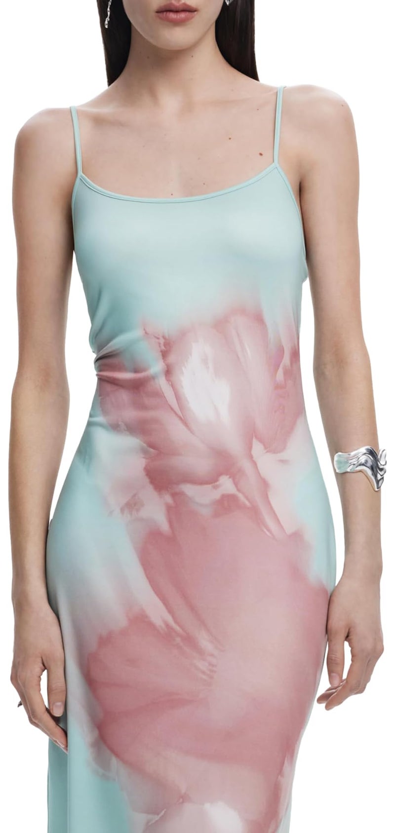 DESIGUAL فستان ميدي مزخرف بالزهور للنساء باللون الأزرق