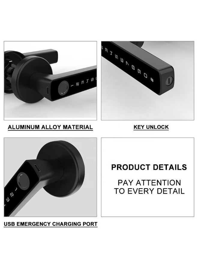 ايست من نون قفل باب رقمي ذكي مع لوحة مفاتيح، وفتح ببصمة الإصبع، والتحكم بتطبيق بلوتوث، وقفل تلقائي، ونسخة احتياطية لمفتاح الطوارئ، أسود 151 × 28 مم - Image 3