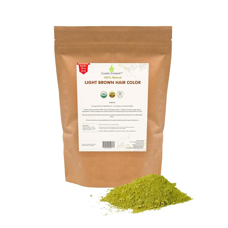 cosmic element Light Brown Henna Powder for Hair  Beard Color  Organic Natural Hair Dye Chemical Free Gluten Free Cruelty Free  4 oz