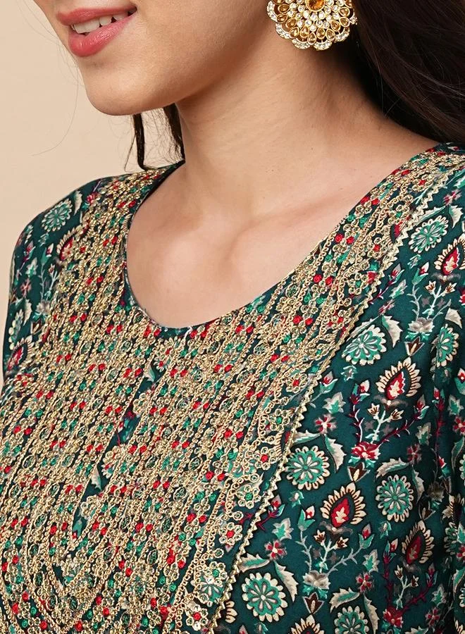 globus Globus All-Over Print Embroidered A-Line Tiered Midi Dress