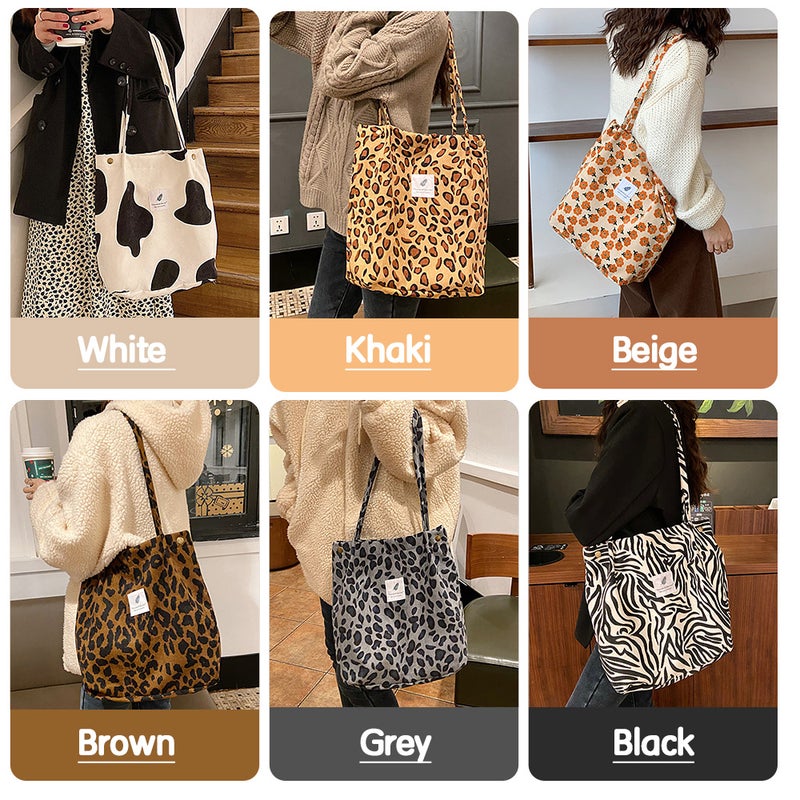 Women Shoulder Bags Corduroy Totes Printed Vintage Holiday Reusable Shopping Bags Casual Handbag - Image 4