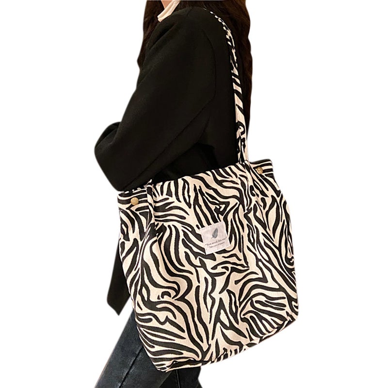 Women Shoulder Bags Corduroy Totes Printed Vintage Holiday Reusable Shopping Bags Casual Handbag - Image 1
