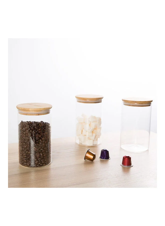 DANUBE HOME Pismo Glass Storage Jar Bamboo Lid Clear 1000 ml Glass Simple Food Container Modern Food Or Spice Storage