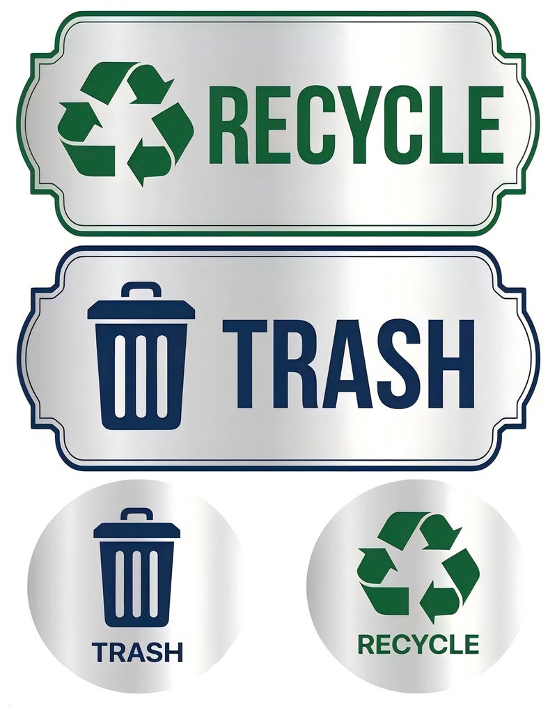CLVJQ Recycle Stickers for Trash Bins 4Pcs, Waterproof Self-Adhesive Trash and Recycle Stickers for Home, Office, Hotel, Apartment, School, Recycling Signs for Indoor/Outdoor Garbage Can - Image 1