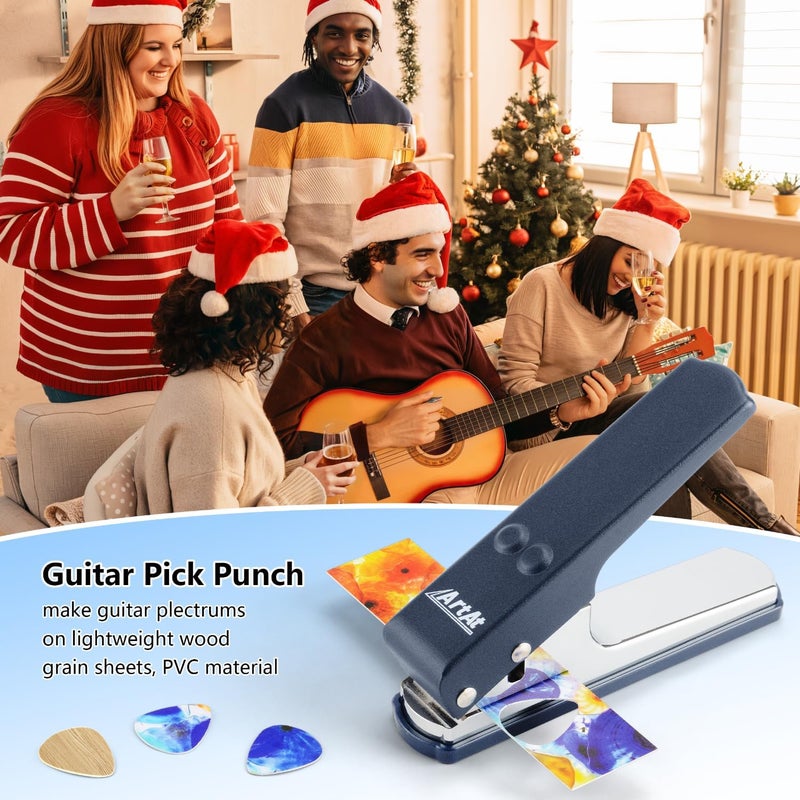 ArtAt Guitar Pick Punch Kit gift- DIY Guitar Pick Maker, Includes 6 pick strips and a pick file, Leather Key Chain Pick Holder,Easy use unique Gift for Guitar Lovers - Image 3