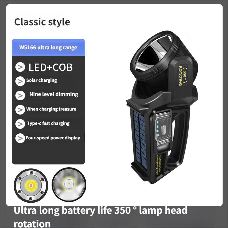 كشاف يدوي متعدد الوظائف يعمل بالطاقة الشمسية، بقوة 350000 لومن، برأس دوّار 350 درجة، 9 أوضاع إضاءة ساطعة، مقاوم للماء IPX6 للإضاءة الخارجية وحالات الطوارئ - Image 1