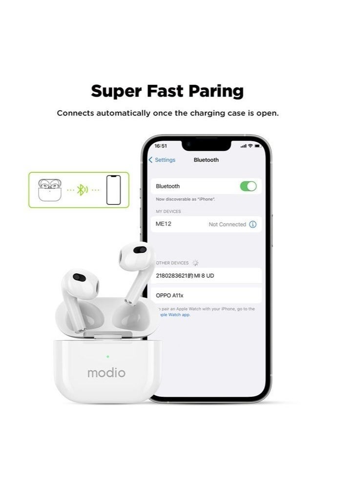 موديو سماعات أذن لاسلكية بلوتوث ME12 لأجهزة أندرويد وآي أو إس | سماعات استريو داخل الأذن مع ميكروفون مدمج، تحكم باللمس، تقنية تقليل الضوضاء وعمر بطارية طويل | سماعات خفيفة الوزن ومناسبة بقوة للموسيقى والمكالمات والتمارين والاستخدام اليومي - Image 4