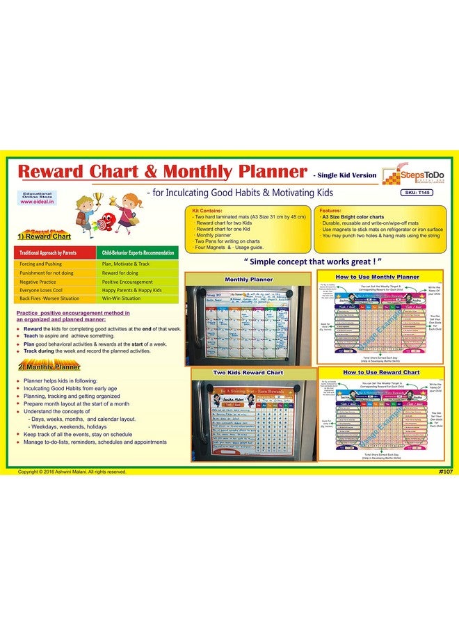 Kutuhal StepsToDo Reward Chart & Monthly Planner. Inculcate Good Habits & Motivate Kids. Improved Marker for Better Write-wipe  - Image 1