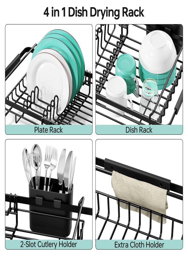 Urackify Expandable Dish Drying Rack Over The Sink, Adjustable Dish Rack in Sink, Dish Drainer for Kitchen Counter, Dish Strainer with Utensil Holder, Matte Black - Image 4