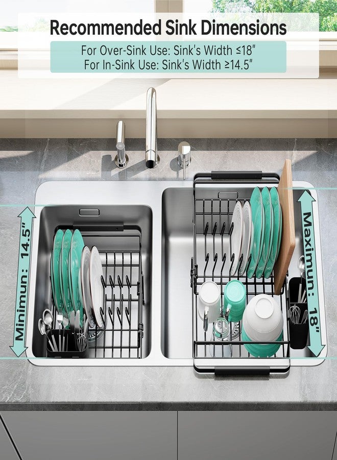 Urackify Expandable Dish Drying Rack Over The Sink, Adjustable Dish Rack in Sink, Dish Drainer for Kitchen Counter, Dish Strainer with Utensil Holder, Matte Black - Image 5